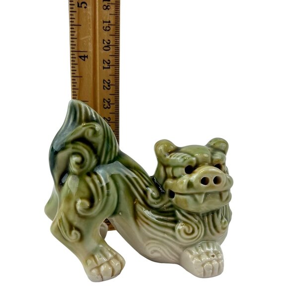 Vintage Ceramic Foo Dog Lion Shishi Figurine Green Blue & Cream Detailed EUC - Picture 10 of 10